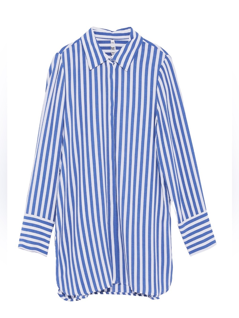 Zara Blue and White Striped Long Sleeve Button-Down Shirt